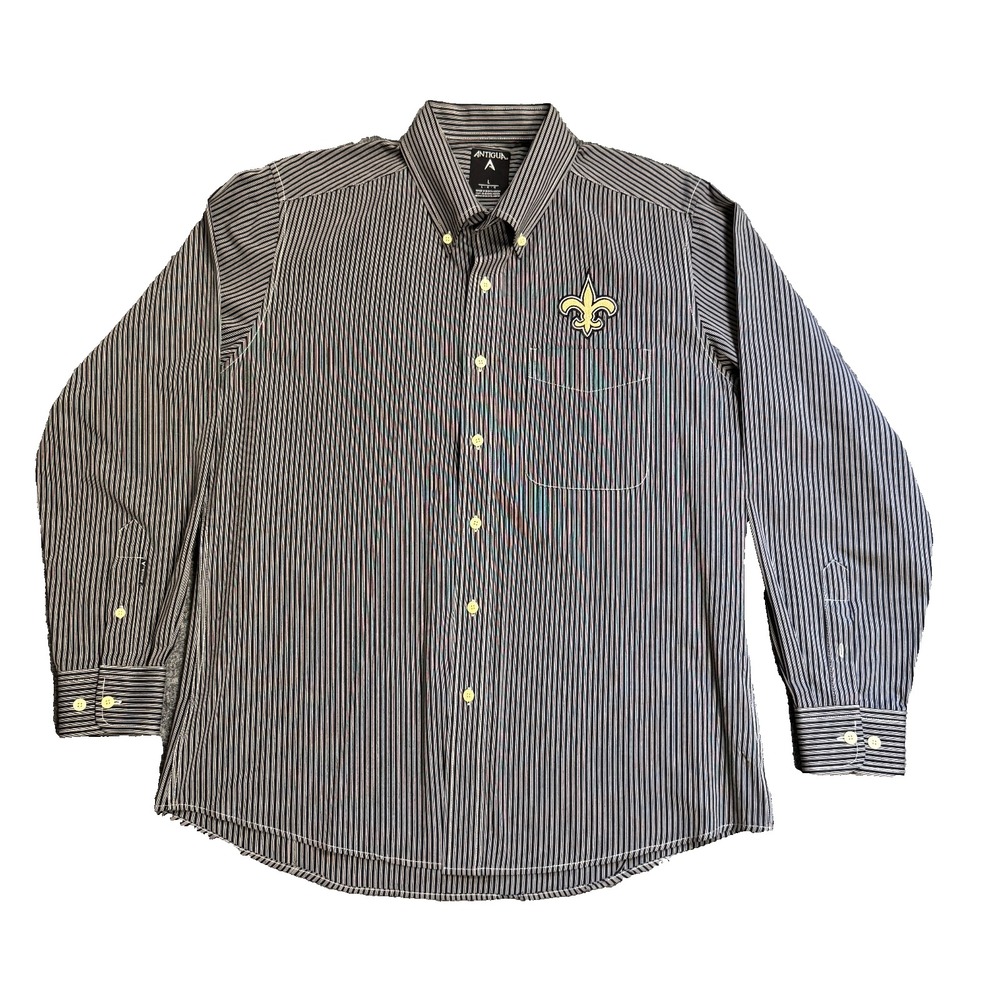 New Orleans Saints Mens Long Sleeve Striped Dress Shirt Button Down Fleur De Lis